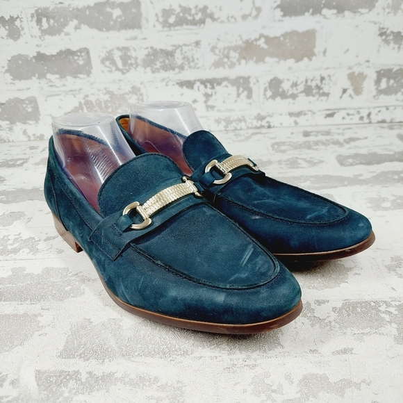 New Aldo Blue Leather Slip On Almond Toe Men\'s Loafers i981 main image 8